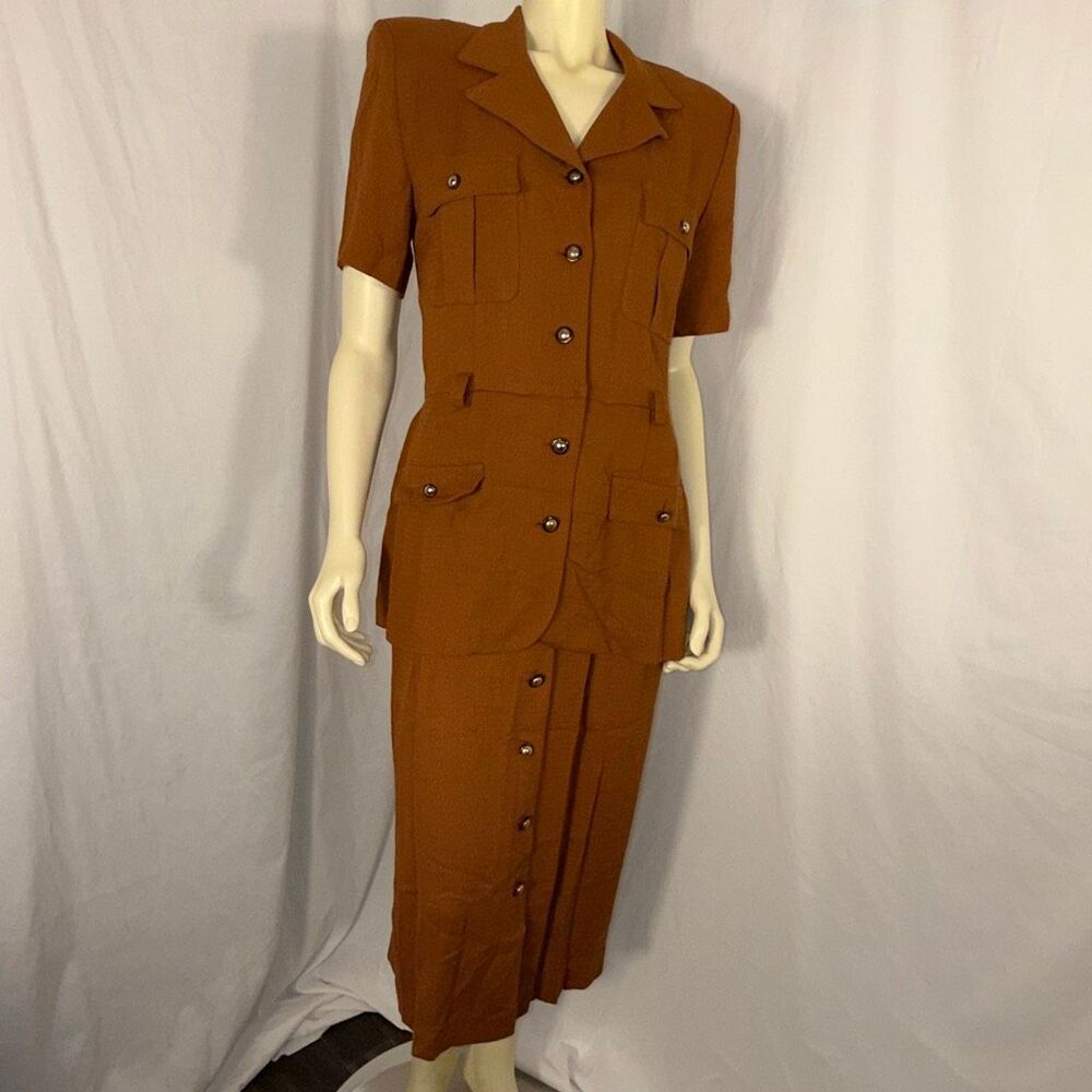 Vintage 90s Danny & Nicole Rust Brown Faux Two Piece Dress Rayon Midi Made in US - Picture 12 of 15